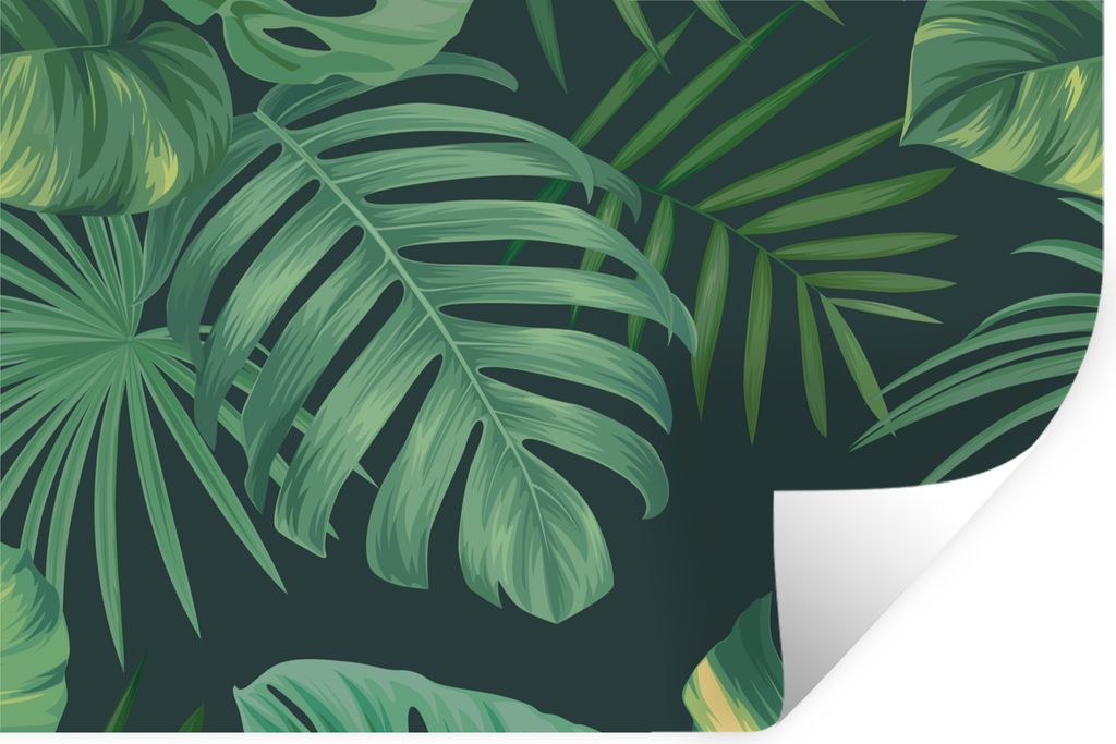 MuchoWow Wandtattoo Wandsticker Wandaufkleber Dschungel - Muster - Tropische Pflanzen - Jungen - Mädchen - Kinder 90x60 cm Selbstklebend und Rep...