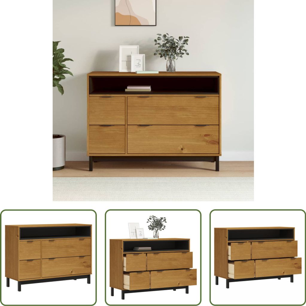 The Living Store Schubladenschrank FLAM 110x40x80 cm Massivholz Kiefer