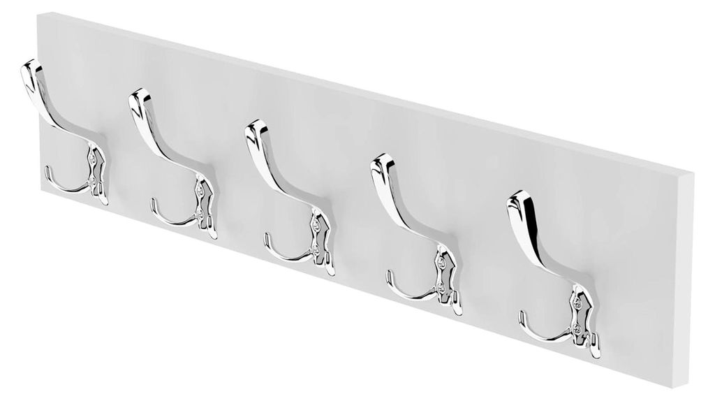 Garderobenleisten, Kleiderhaken Wand – 65 cm – mit 5 stabilen Haken, Wandaufhänger für Flur, Ankleidezimmer, Schlafzimmer und Badezimmer (Wei...
