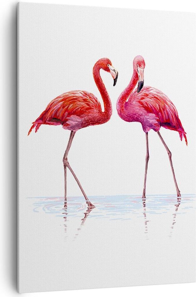 Bild auf Leinwand - Leinwandbild - Einteilig - Flamingos Rosa Paar - 70x100cm - Wand Bild - Wanddeko - Wandbilder - Leinwanddruck - Wanddekoration ...