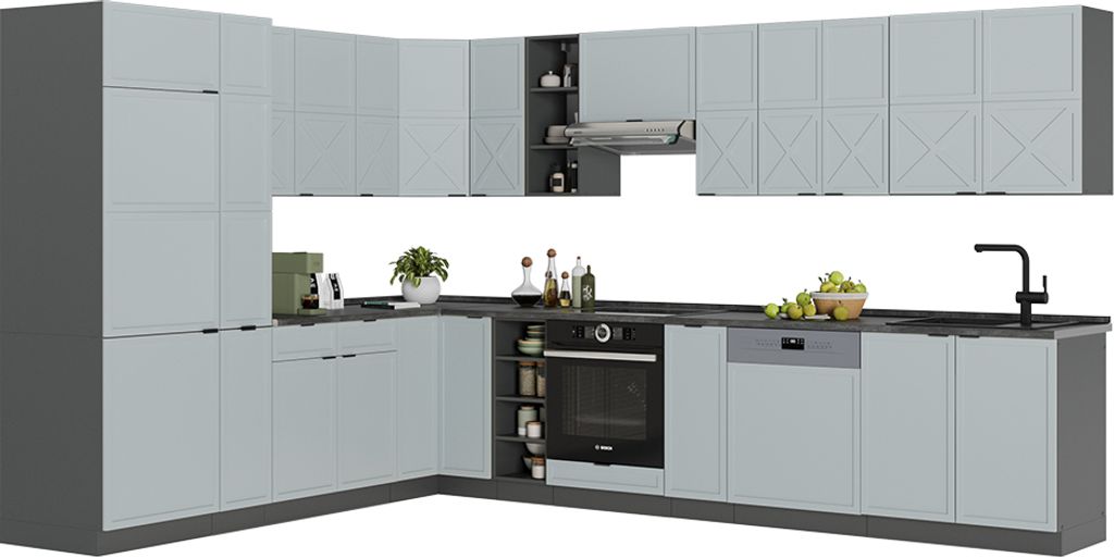 Eckküche Vicco Fame-Line Hellblau-grau/Anthrazit 347 x 46 cm ohne Arbeitsplatte, Model 51156