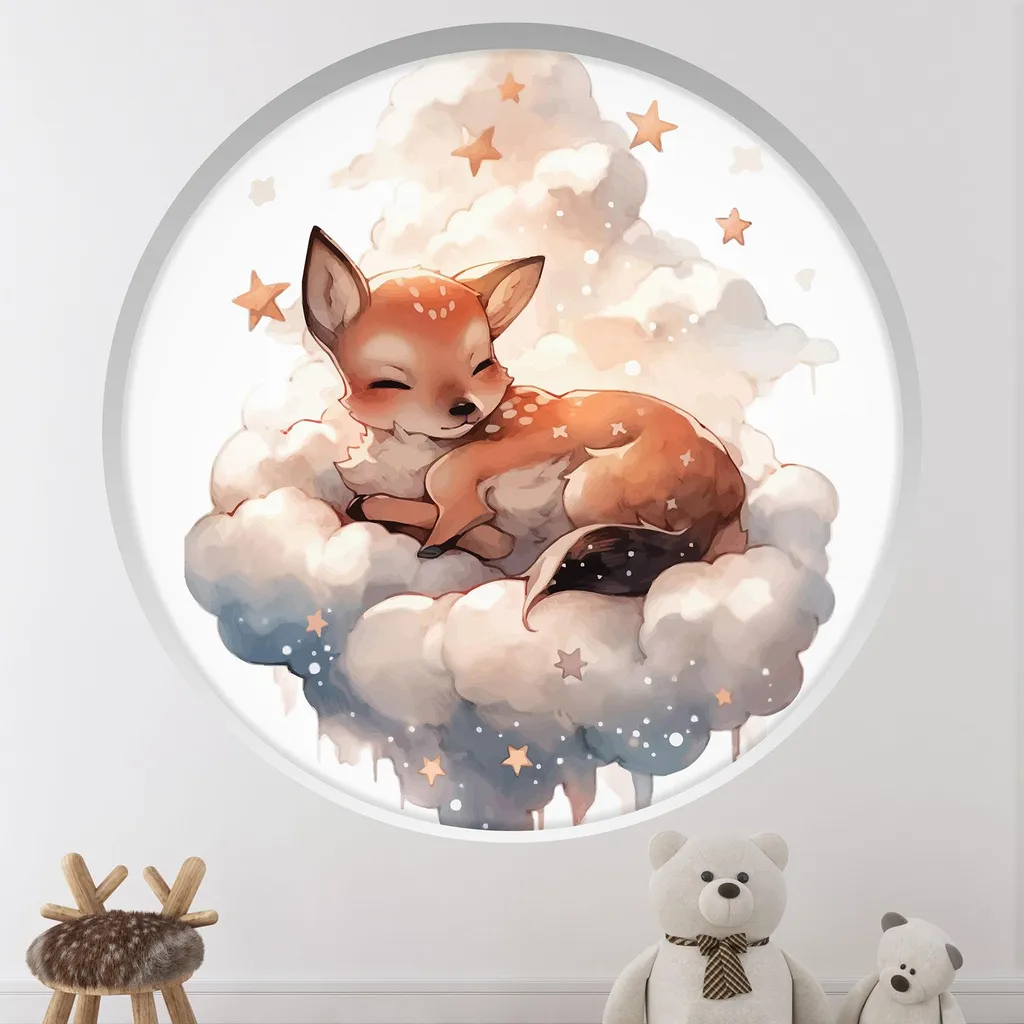 Décorer sans peindre : Sticker Arche Lumaléa Faon Nuages 90 cm