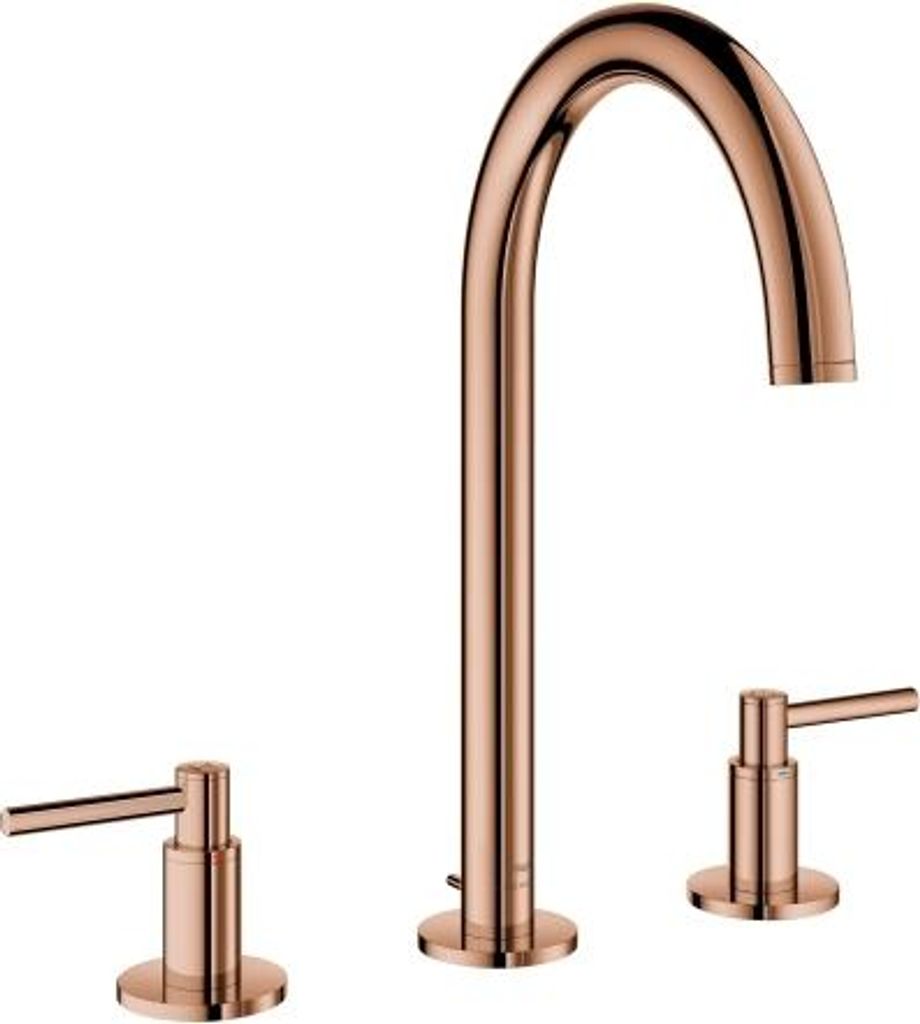 GROHE 3-Loch-Waschtischbatterie Atrio 20649, mit Hebelgriffen, Zugstangen-Ablaufgarnitur 1 1/4'', warm sunset