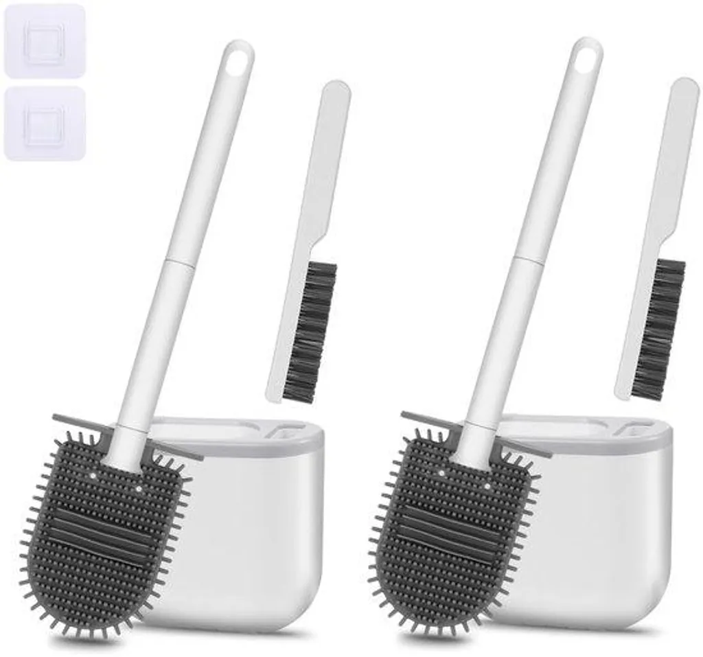 Brosse WC silicone souple blanche lot de 2 pour nettoyage complet