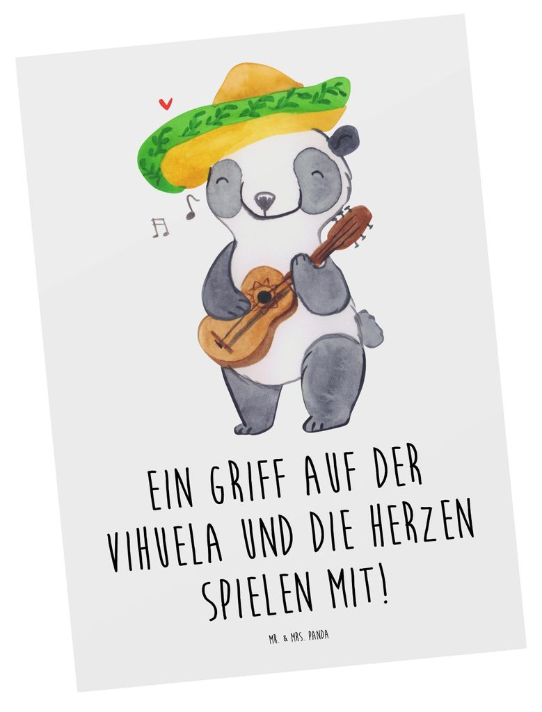 Mr. & Mrs. Panda Postkarte Vihuela Herzklang - Weiß - Geschenk, Saiteninstrument, Instrumente, einzelkarte, Lernen, historische Musik, Instrument,...