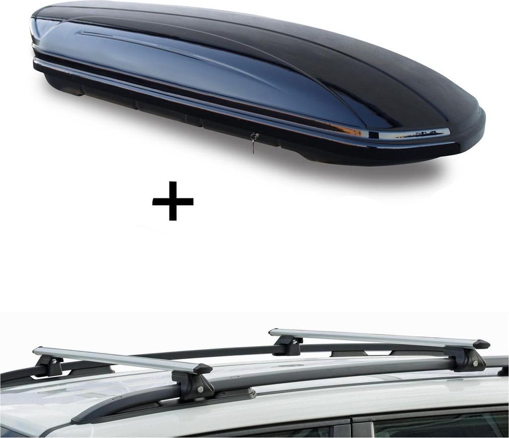 Dachbox VDPMAA320 320Ltr abschließbar schwarz + Dachträger CRV120 kompatibel mit VW Cross Polo I (5 Türer) 2006-2009