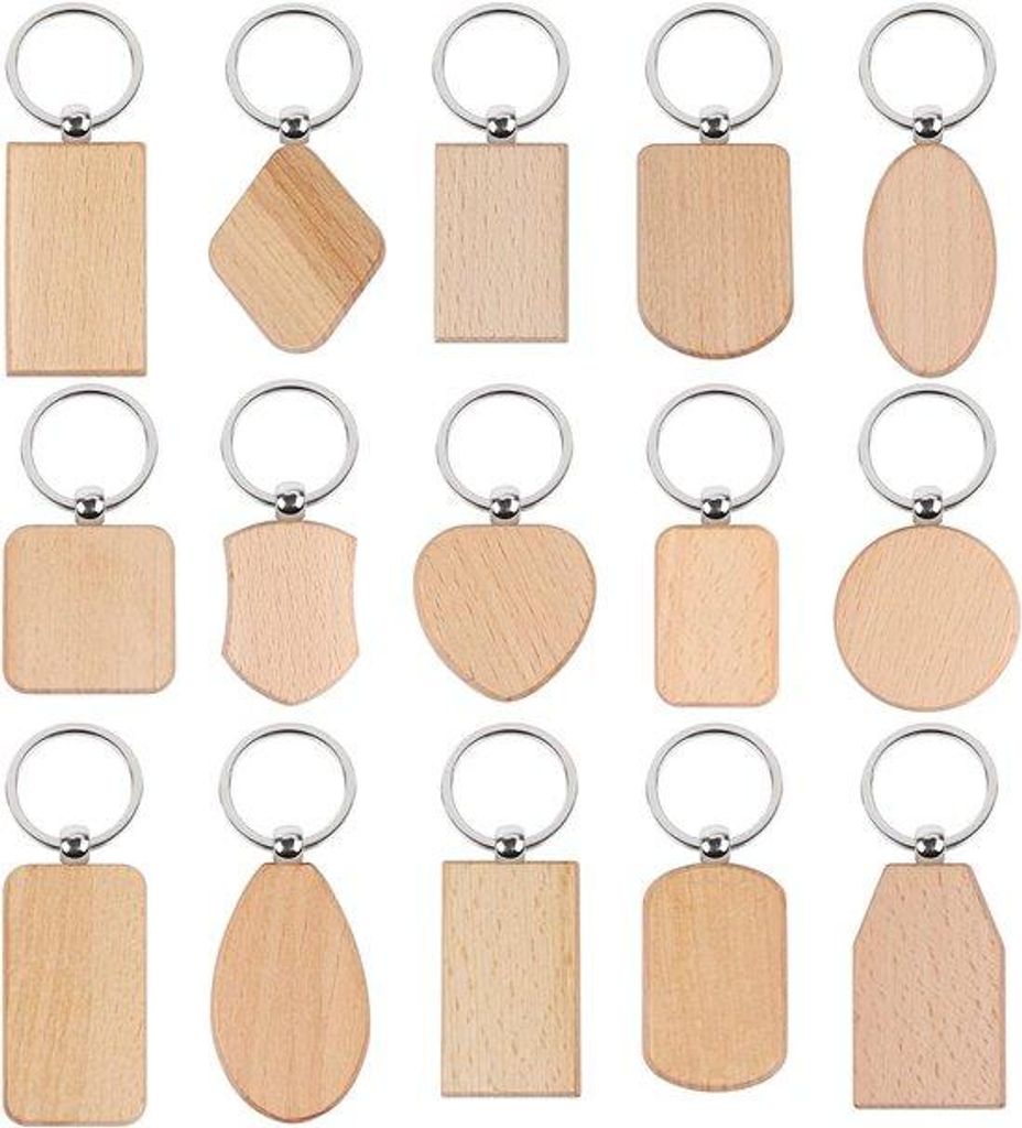 Holzschlüsselhalter - Holzgravurplatten - Bastelgeschenke - Vielfältige Formen - 15 Stück - Holzfarbe