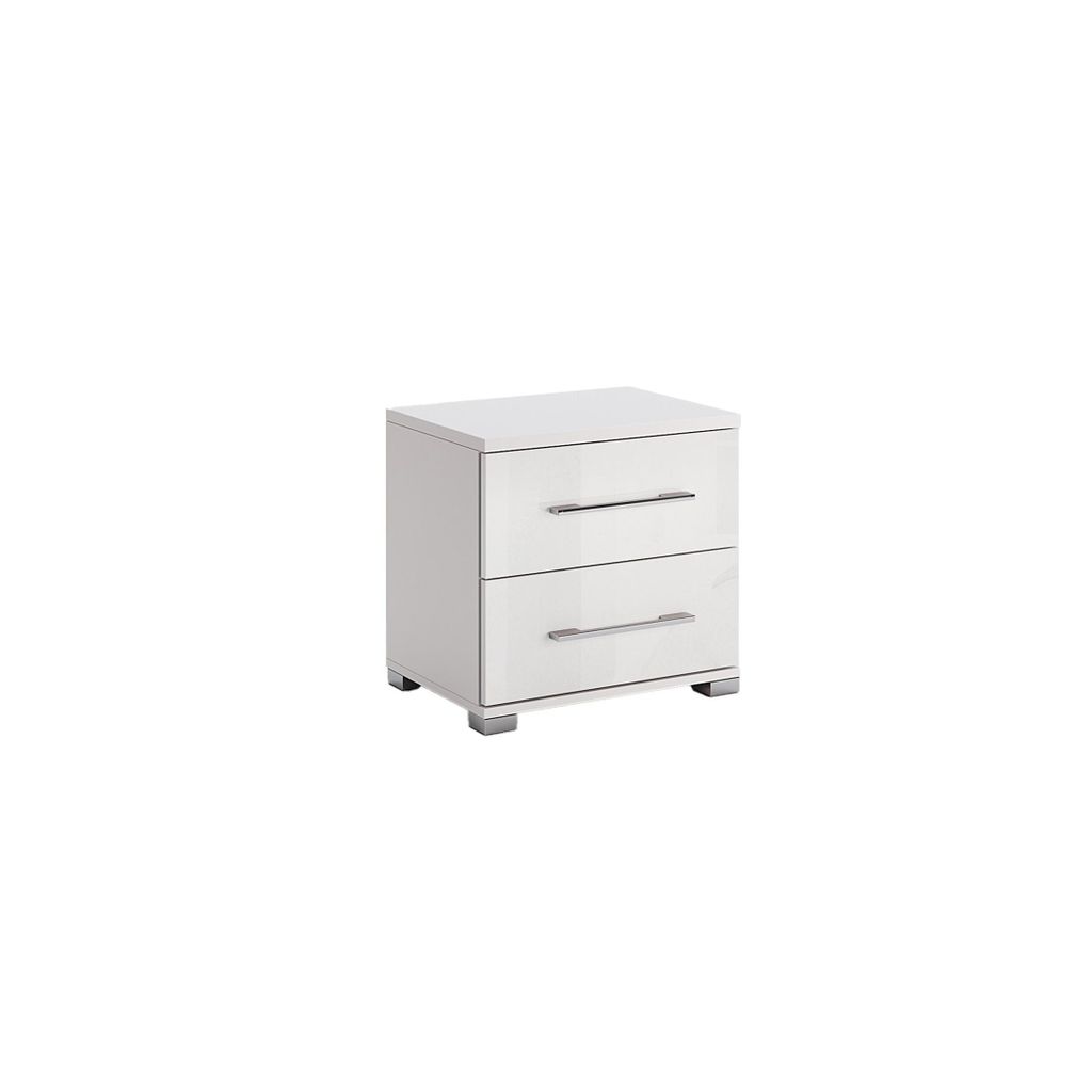 Nachttisch Famili – 2 Schubladen – Weiß Hochglanz – Modern – 40×55×48 cm – Nachtschrank für Schlafzimmer