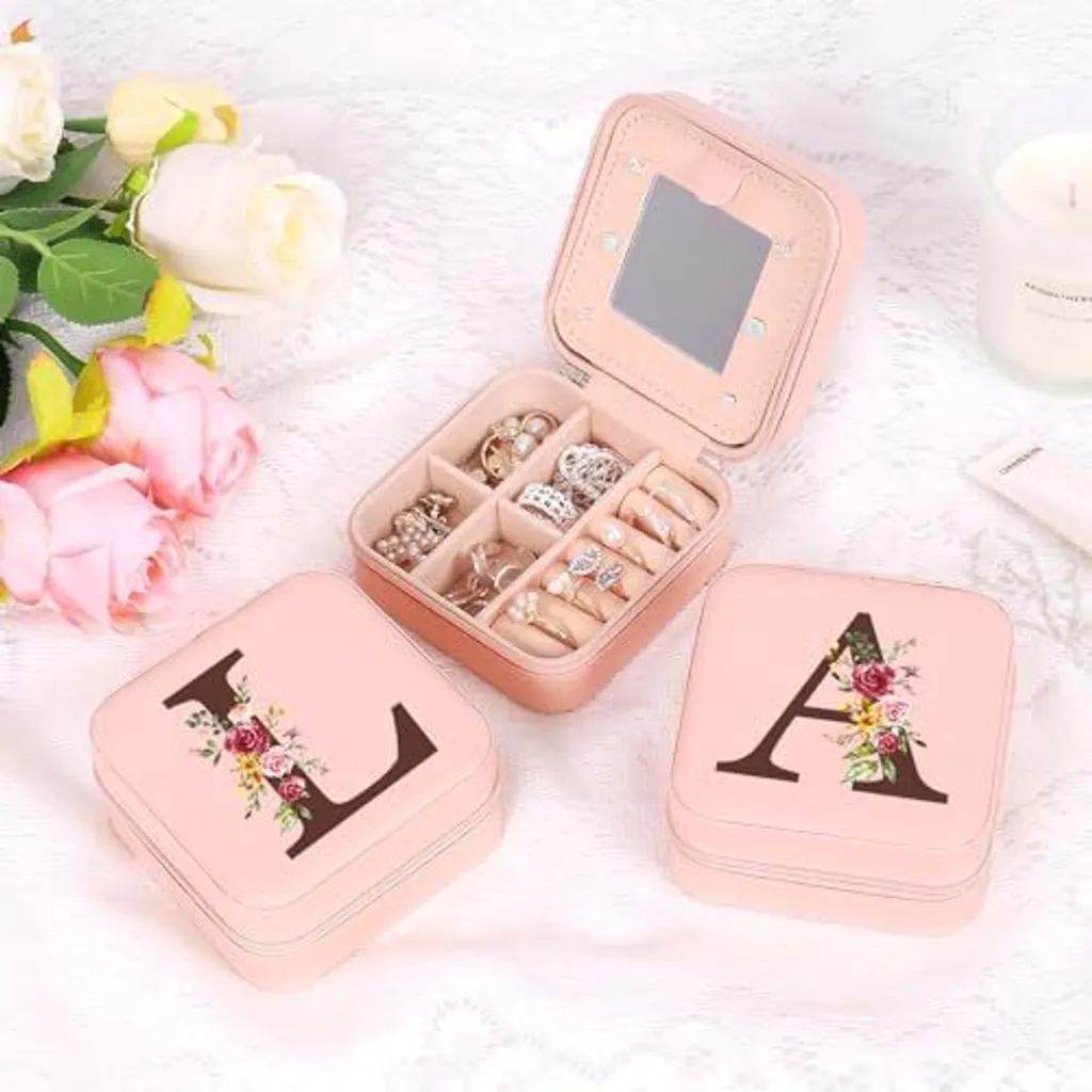 Cheriswely, portagioie portatile da viaggio, piccolo portagioie, contenitore per gioielli da donna, per collane, orecchini, anelli, bracciali (rosa perla