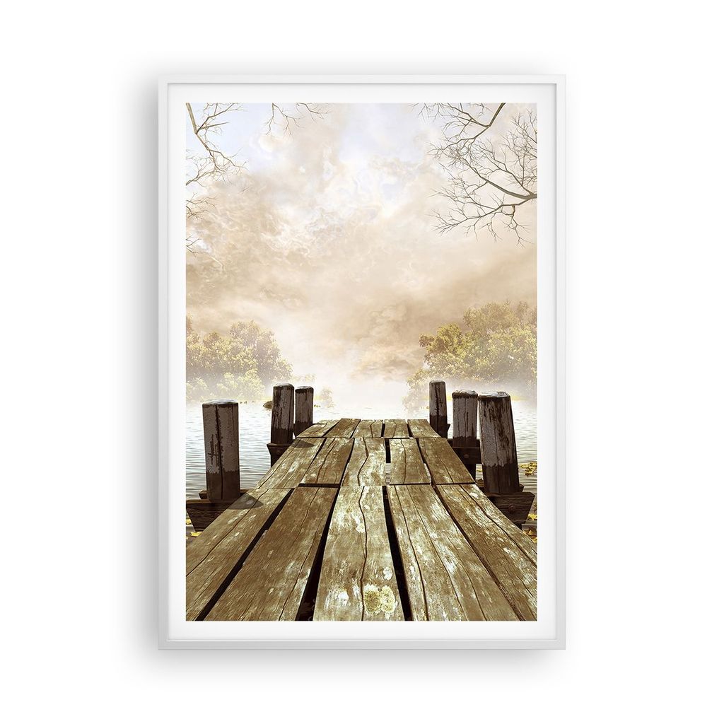 Gerahmtes Poster - Weißer Rahmen - Illustration herbst landschaft bäume - 70x100 cm - Wand Bild - Wanddeko - Wandbilder - Wandposter - Bilderrahm...