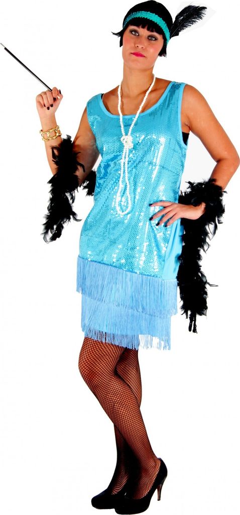 20er Jahre Damen Kleid Charleston Kostüm, türkis, Größe:L
