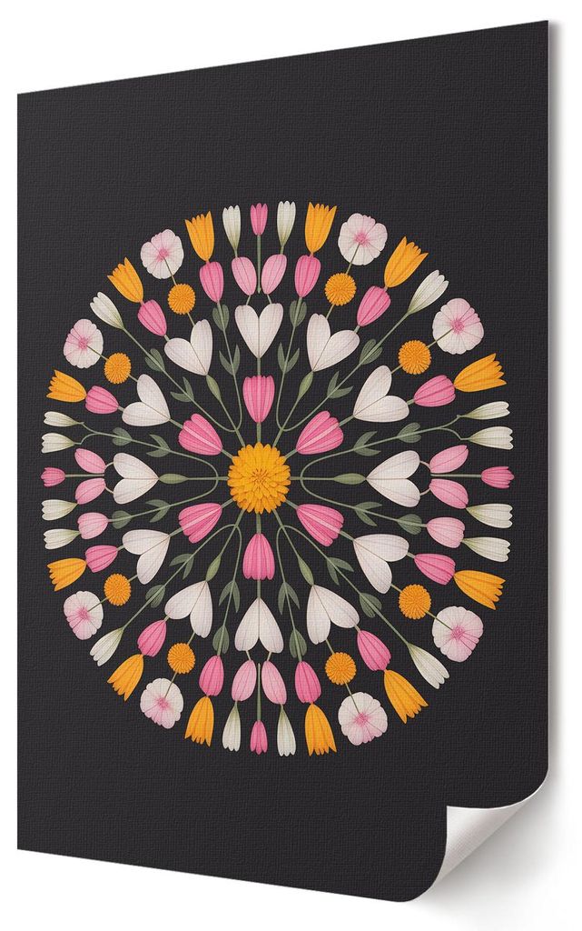 Blumenmandala- Kunstdruck A3 (29x42 cm) - Romantisch, dekorativ, modern- Wandbild für Wohnzimmer Schlafzimmer & Flur, Modernes Poster Wanddeko, Un...