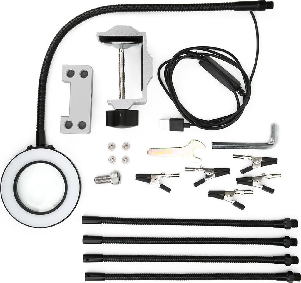 LED-3-fach-Vergrößerungstischklemme, Löthilfe, flexibler Arm, dritte Hand, Leiterplattenreparaturstation