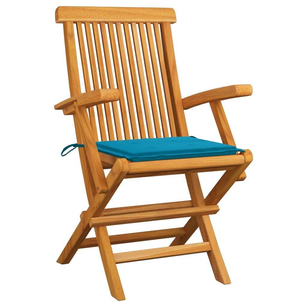 "WINTER SALE"Gartenstühle - Gartenmöbel - Balkonstuhl mit Blauen Kissen 3er-set - multifunktional& Moderne - Massivholz Teak - Stühle für Garte...