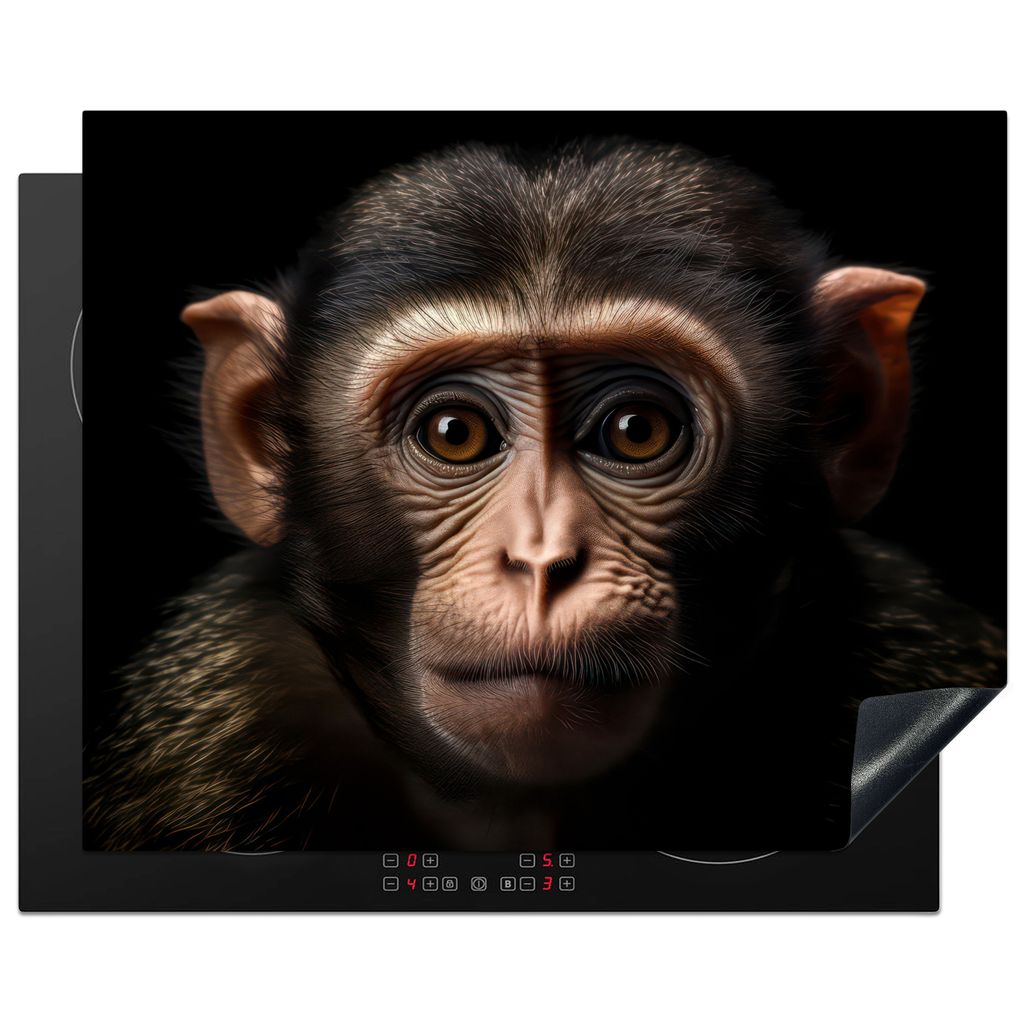 KitchenYeah Herdabdeckplatte Affe - Wildtiere - Porträt - Schwarz , 65x52cm, Küche Deko, Glaskeramikkochfeld Herdabdeckung, Abdeckplatte fùr K...