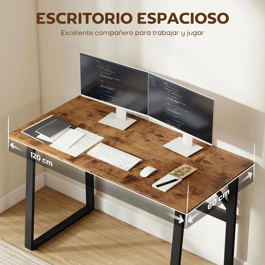 Bureau de télétravail industriel 120 cm - Espace informatique compact - 3