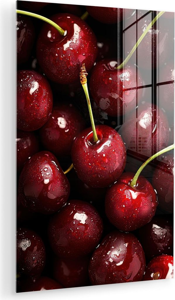 MuchoWow Glasbilder - Bilder auf Wandbild - Foto auf Glas Rot - Obst - Kirsche 80x120 cm Wanddekoration aus Glas - Acrylglasbild - Acrylbilder - Di...