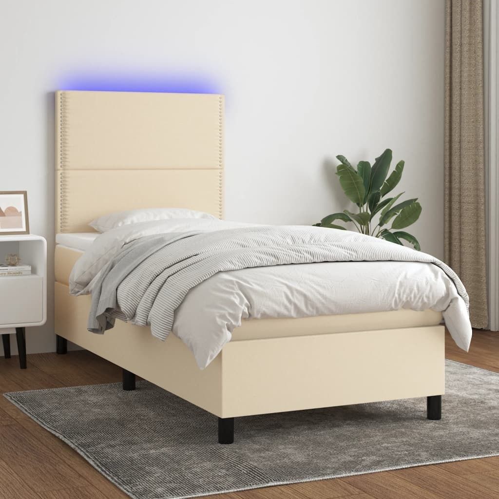 "2026 Promotion" Boxspringbett mit Matratze - & LED - Creme 90x190 cm - Stoff - Polsterbett CC7495