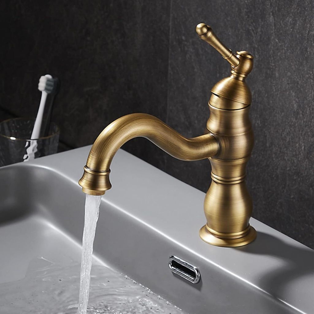 Wasserhahn Bad Antik Messing, Waschtischarmatur Retro, Produktbild 