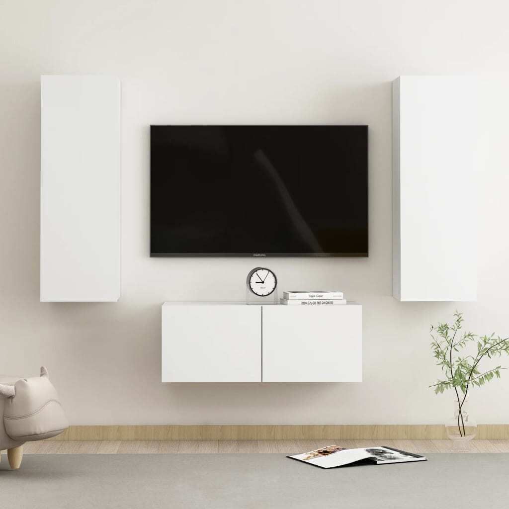 vidaXL 3 tlg. TV Schrank Set Weiß Holzwerkstoff - TV-Schrank - TV-Schränke - HiFi-Schrank - HiFi-Schränke