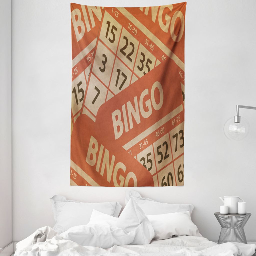 ABAKUHAUS Bingo Wandteppich und Tagesdecke, Graphic Game Cards Pile aus Weiches Mikrofaser Stoff Waschbar ohne Verblassen Digitaldruck, 140 x 230 c...