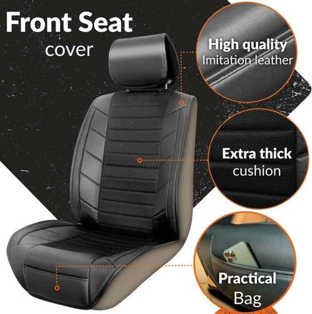 Housse siège auto noire universelle avec compartiments de rangement dos