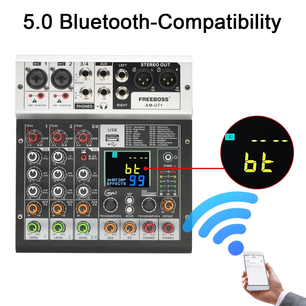 Table de Mixage Bluetooth 4 Voies Multi-Effets DSP avec Fiche EU - 3