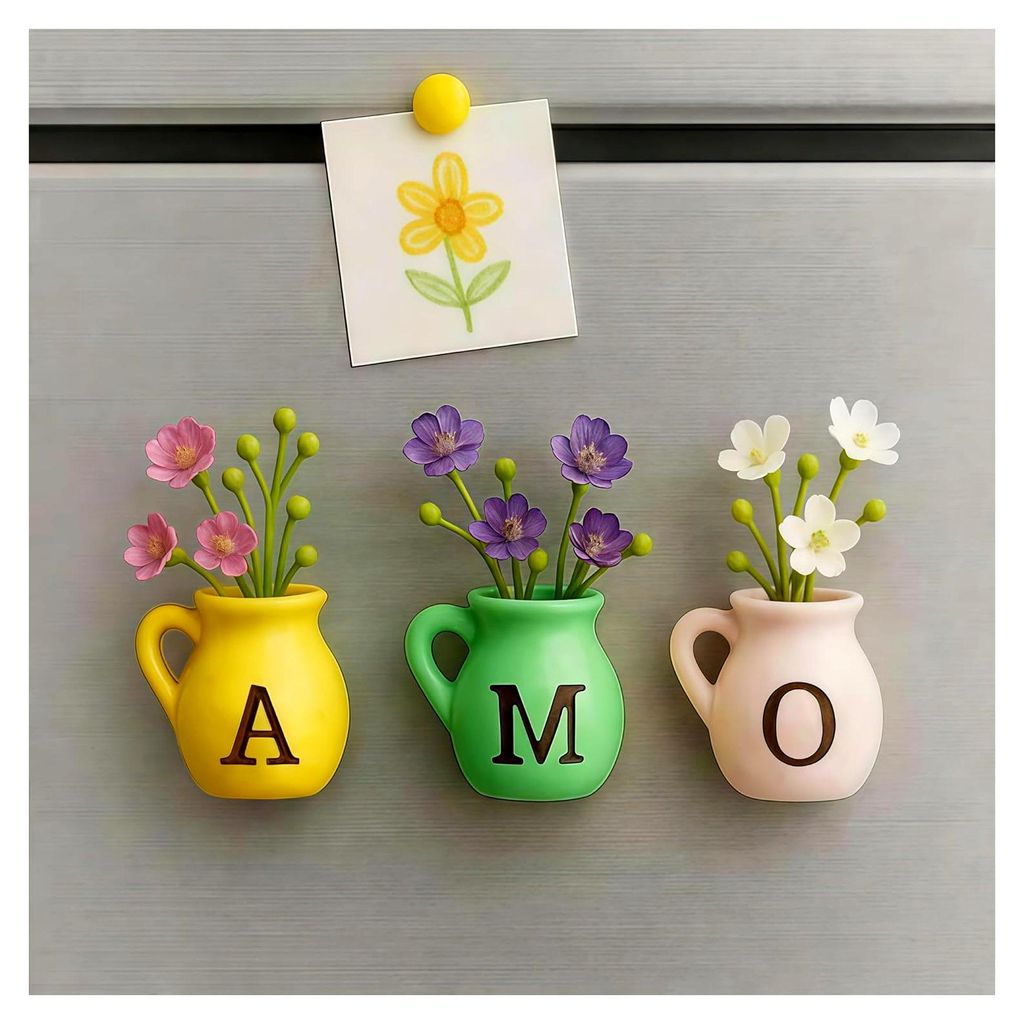 Geschenke für Oma zum Muttertag - Mini Keramikvasen als Kühlschrankmagnete von Enkelkindern, Geburtstagsgeschenk für Oma - Kleine 3D Keramikblum...