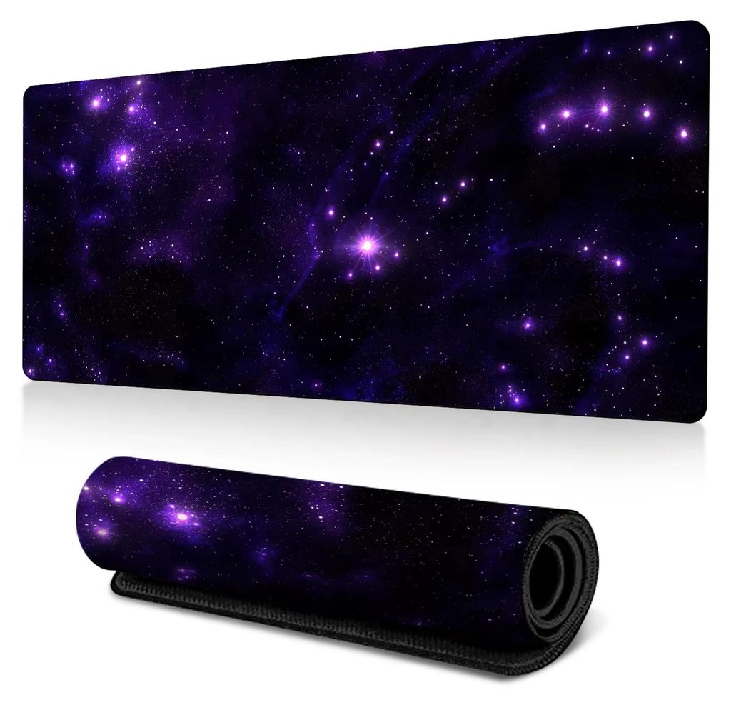 Starry Night Xxxl Gaming Mauspad 90X40 Cm – Magisches Galaxie-Design In Violett, Wasserdicht, Rutschfest, Vernähte Kanten, Xxl Schreibtischunter...