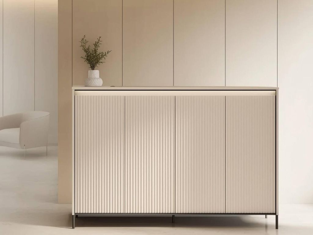 YOURHOUSE24 Kommode TREND TG-04 mit 4 Türen und Beleuchtung, Sandbeige