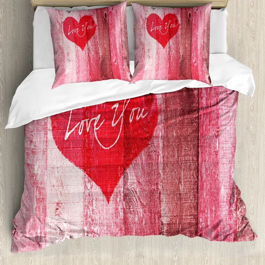 Set Letto 200x200 ABAKUHAUS Cuore Rosso Rosa Design Rustico Legno
