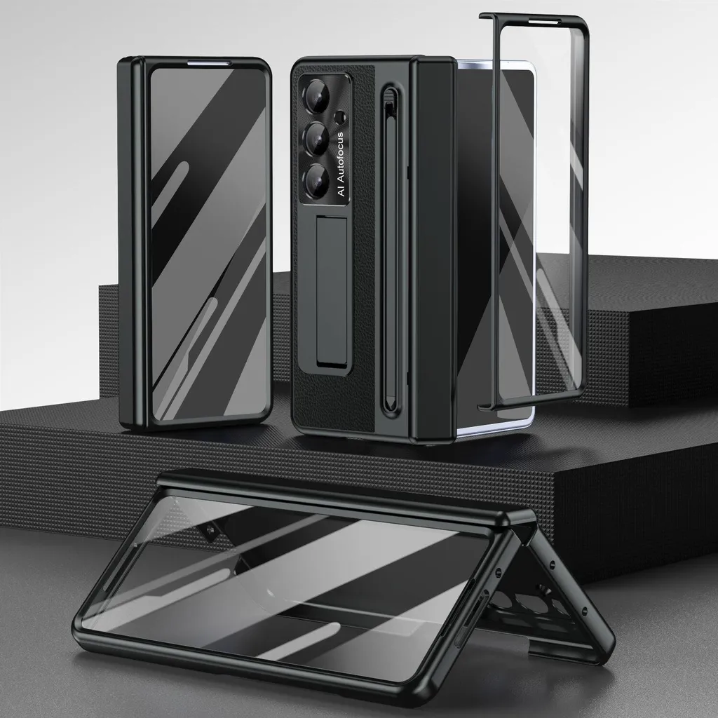 Custodia per Samsung Galaxy Z Fold 7 con supporto per penna e stilo, cover con supporto, protezione integrata per schermo e fotocamera Nero