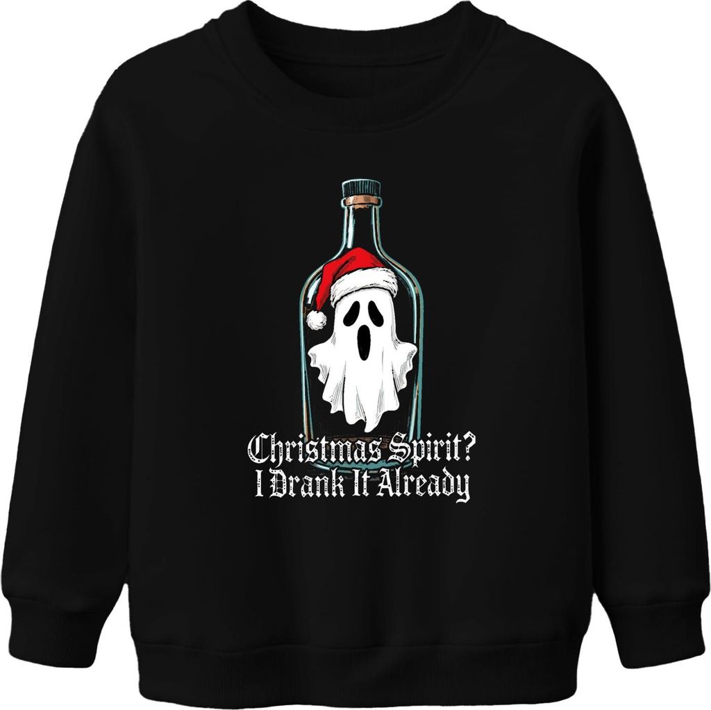 Christmas Spirit I Drank It Already Ghost Bottle Santa Hat Funny Uni Kinder Sweatshirt Pullover, Schwarz, 104