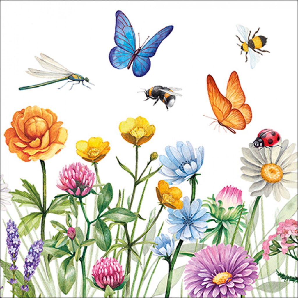 20 Servietten Butterfly Meadow - Belebte Blumenwiese voller Produktbild 