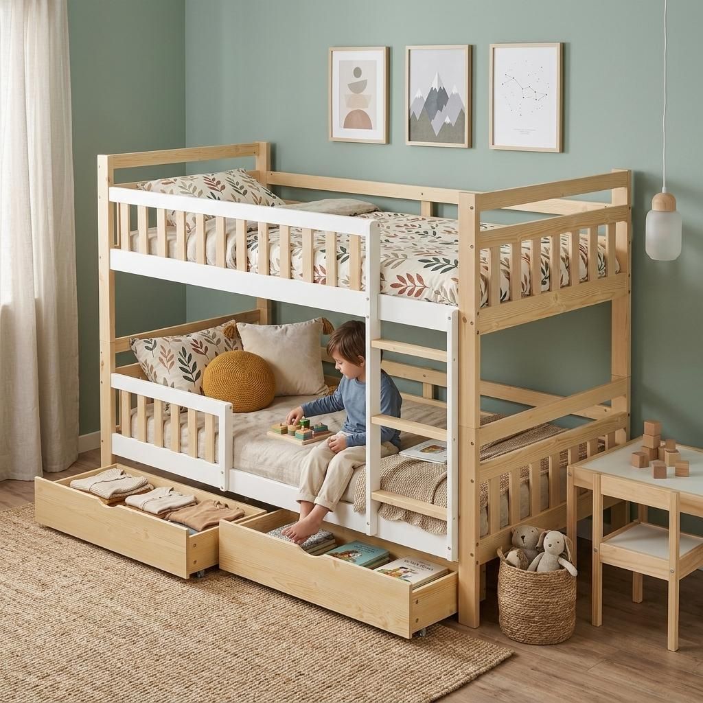 Letto a castello 90 x 200 cm in legno, trasformabile in due Immagine del prodotto  Immagine generata dall'IA