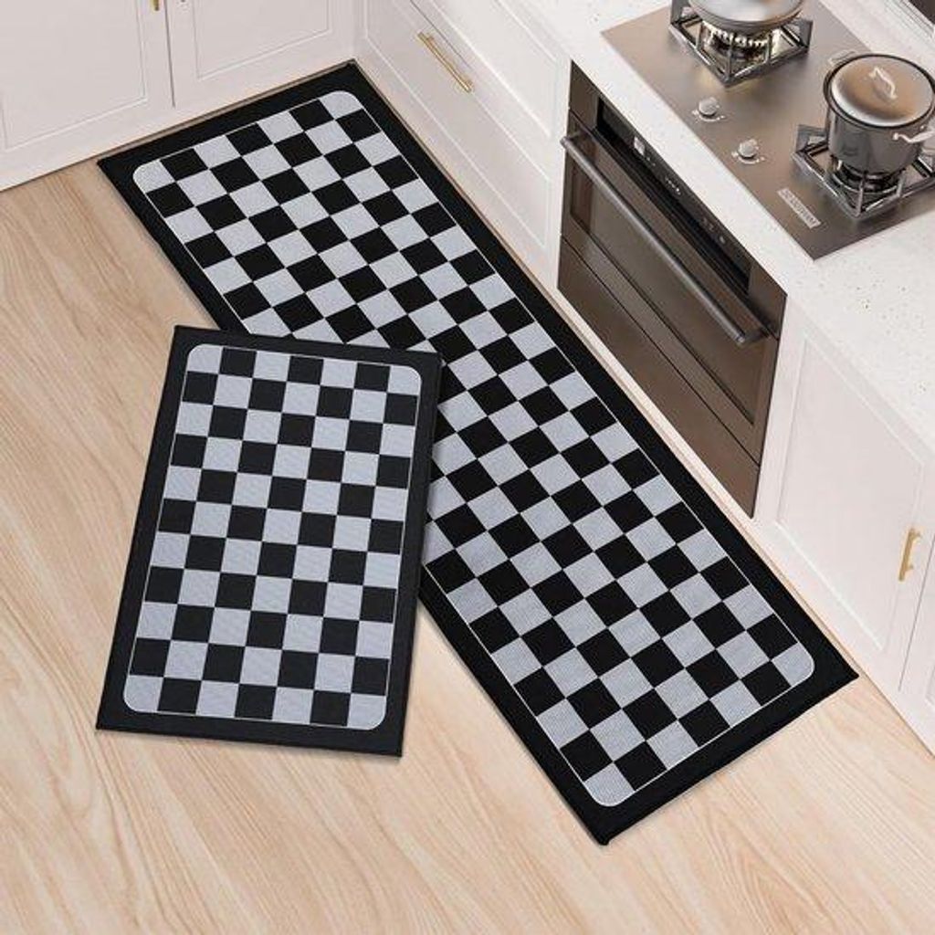 Famanu Antirutsch Küchenmatten 2er Set - waschbar, wasserabsorbierend, schwarz - 43 x 75 + 43 x 150 cm