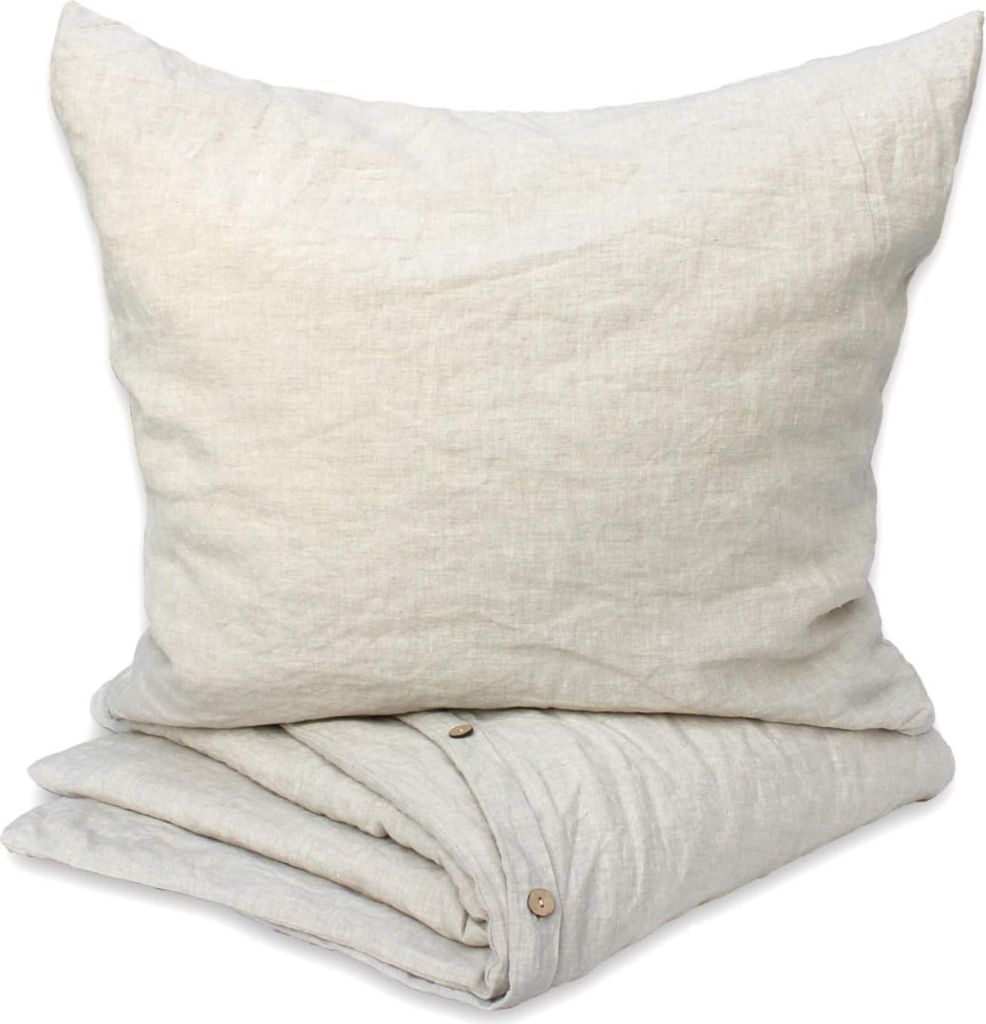 Leinenbettwäsche für Steppdecke 135x200 cm und Kissen 80x80 cm naturbeige