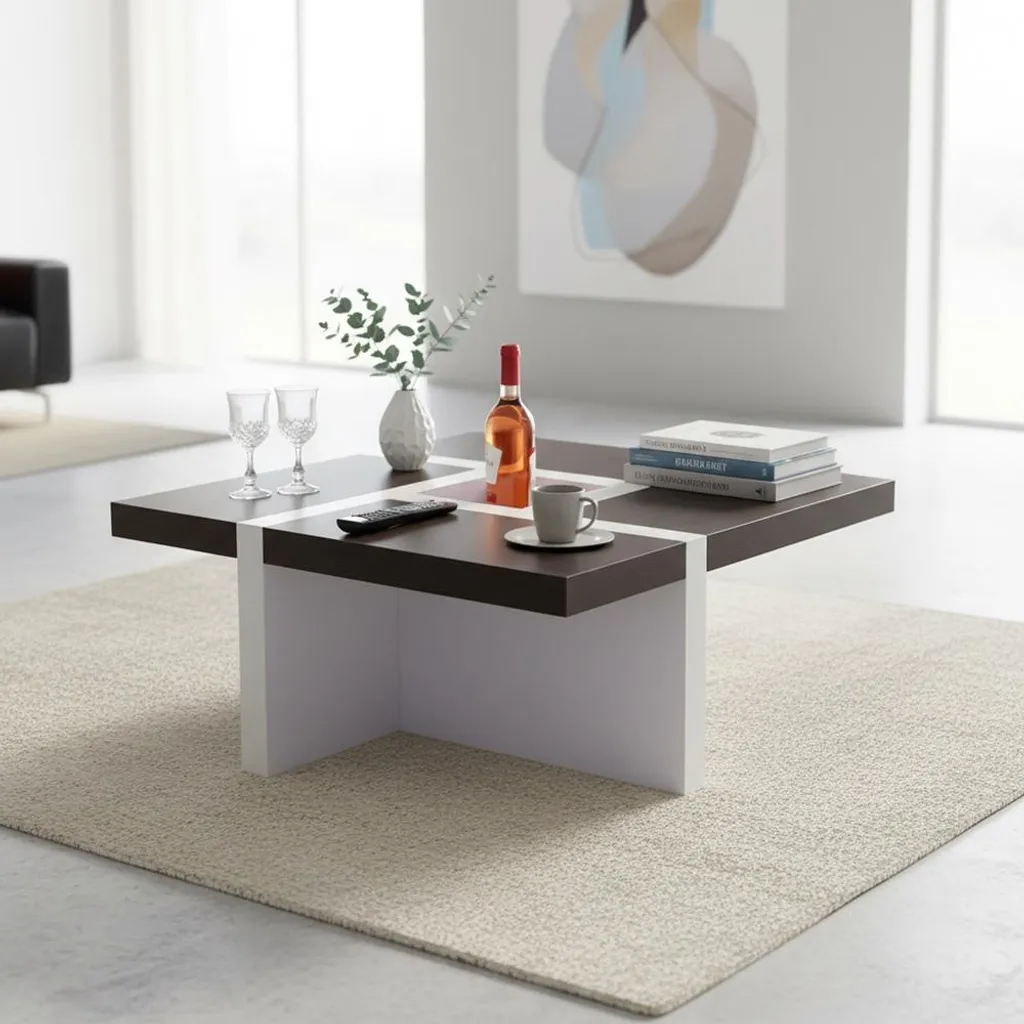 Table de salon design bois blanc/marron - Table d'appoint bout de canapé