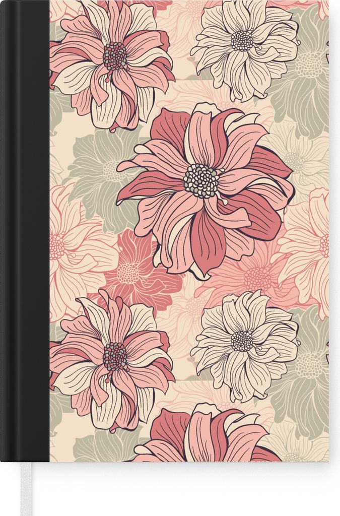 MuchoWow Notizbuch Tagebuch Haushaltsbuch Notebook A5 Muster - Blume - Design - Jahre 20s - Notizblock - Notizheft - Notebook - Schreibblock - Pa...