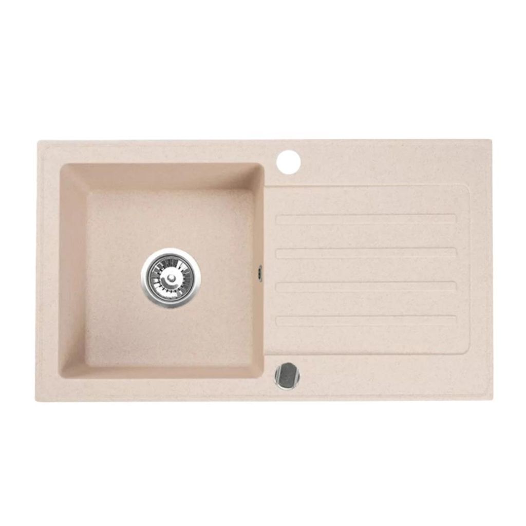VBChome Granitspüle 76 x 44 cm Beige Einzelbecken Einbauspüle Reversibel Gesprenkelt Pflegeleichtes Spülbecken mit Siphon