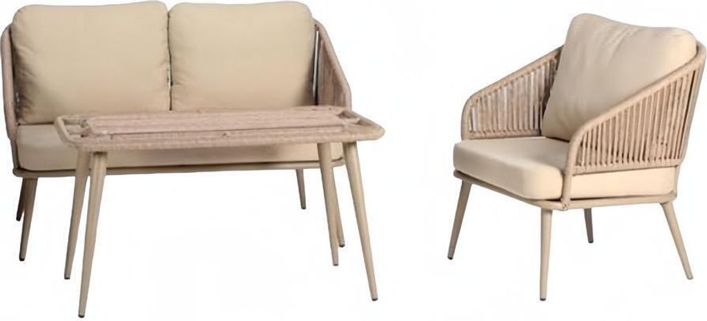 Moderne Beige Gartenmöbel Luxus Sofagarnitur Hochwertig Sessel Couchtisch