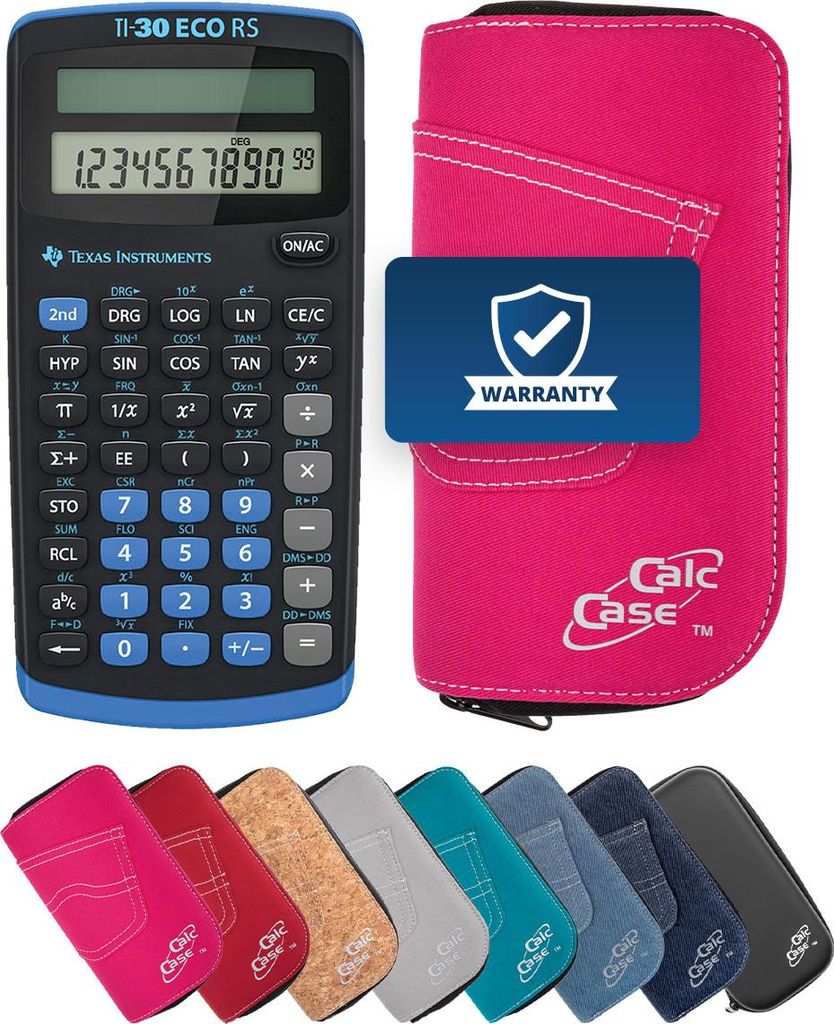 TI-30 ECO RS Taschenrechner mit Schutztasche im Jeans-Design pink