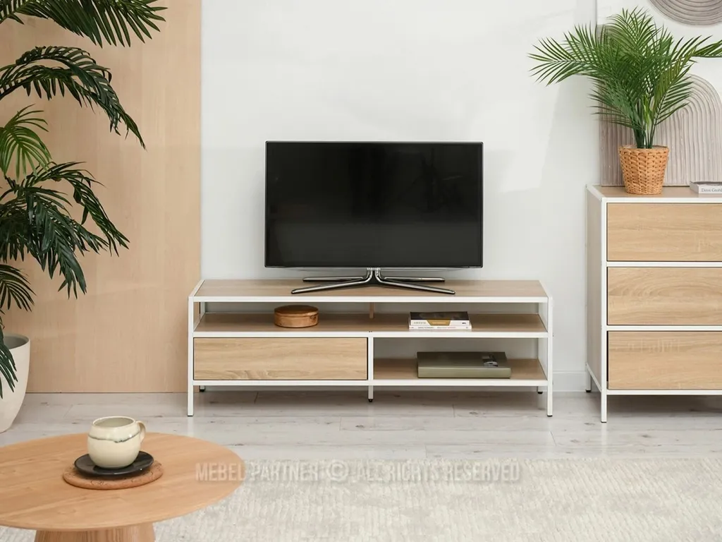 Porta TV Moderno MAIRA Rovere e Bianco - Arredo Soggiorno Scandinavo