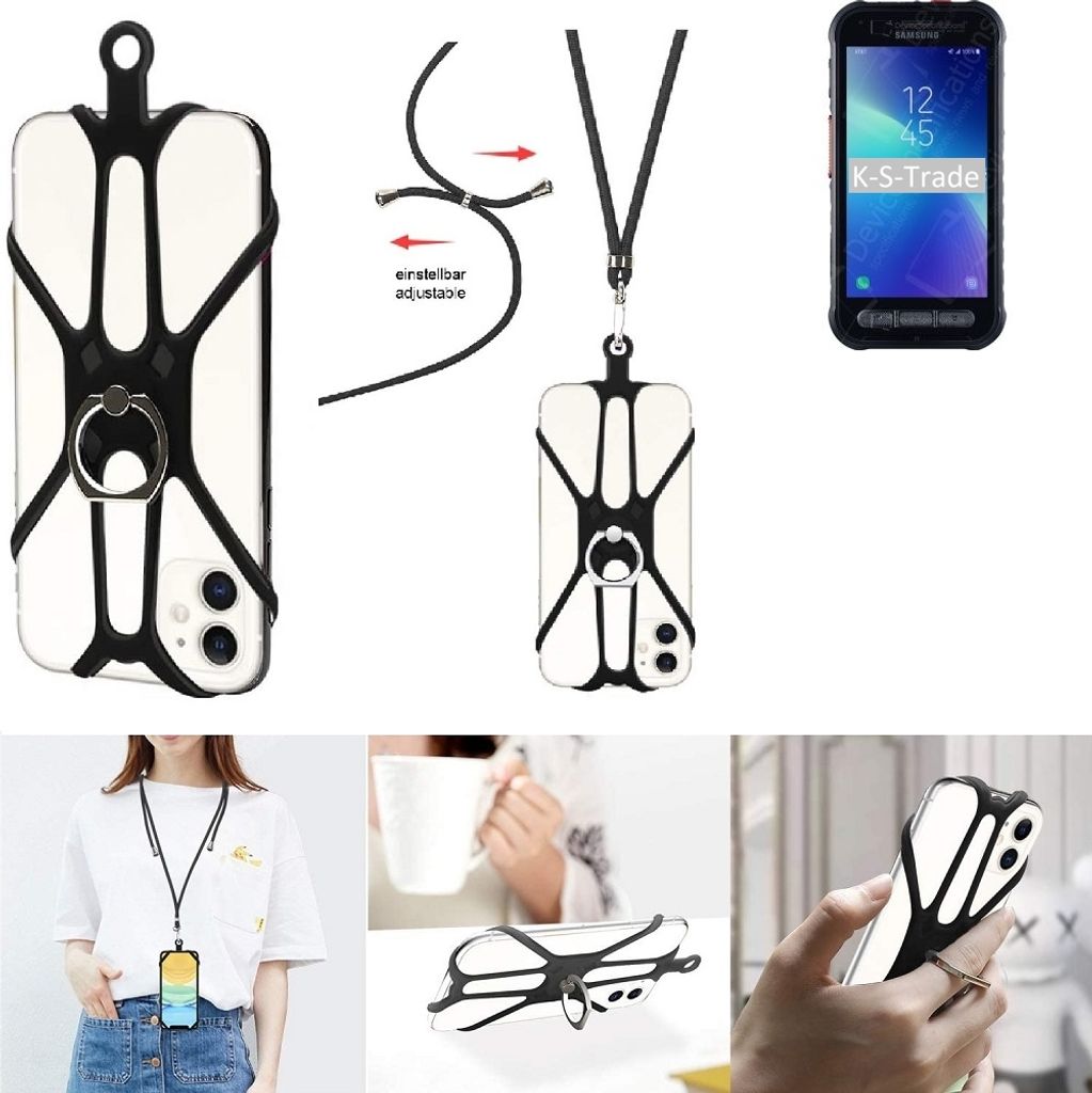 K-S-Trade 3in1 Handykette Handyband Handykordel Halsband Smartphone-Ring Handy-Ring kompatibel mit Samsung Galaxy XCover FieldPro Fingerhalterung