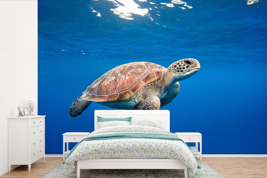 MuchoWow Fototapete für Wohnzimmer oder Schlafzimmer Wandtapete Vinyl Motivtapete Schildkröte im Ozean - 420x280 cm - Zimmer für Kinder