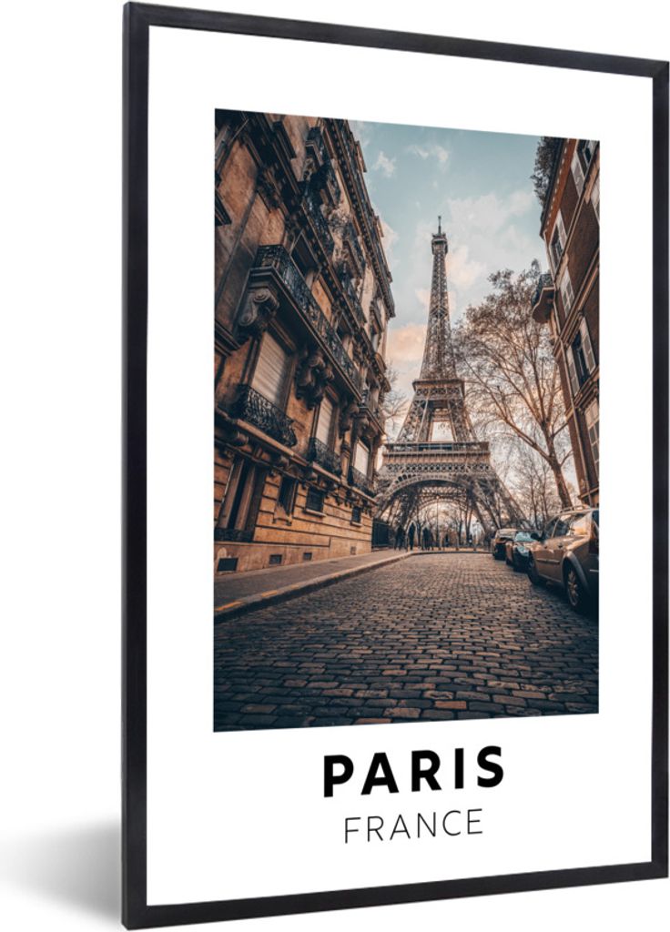 MuchoWow Gerahmtes Poster Frankreich - Paris - Eiffelturm 20x30 cm - Poster mit Schwarzem Bilderrahmen Wandposter Rahmen Foto Bilder - Drucken - ...