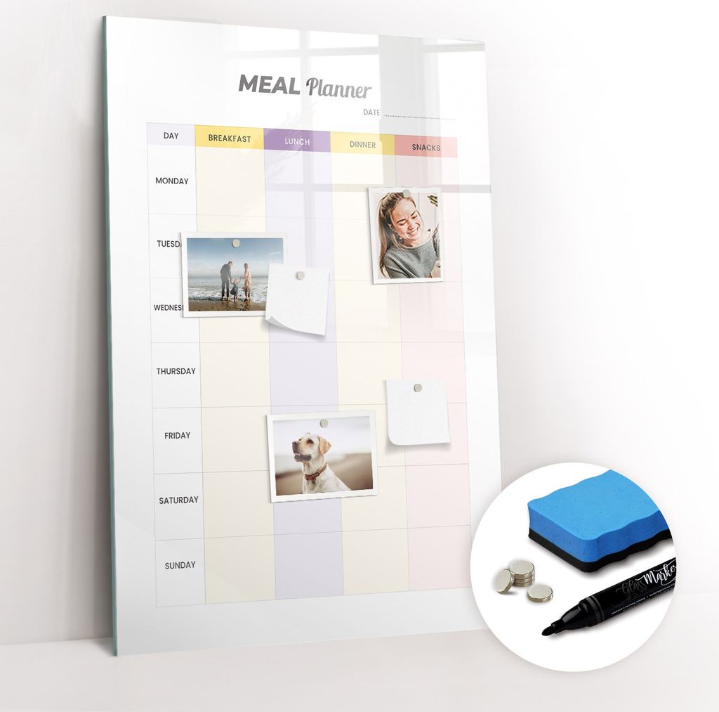 Magnetische Wandtafel - Schwarzer Marker + Schwamm + Magnete - 60 x 90 cm - Essensplaner
