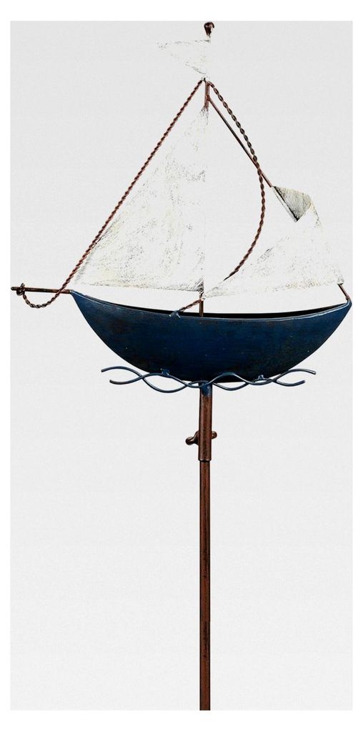 Dekorativer Gartenstecker Segelboot aus Metall blau/weiß