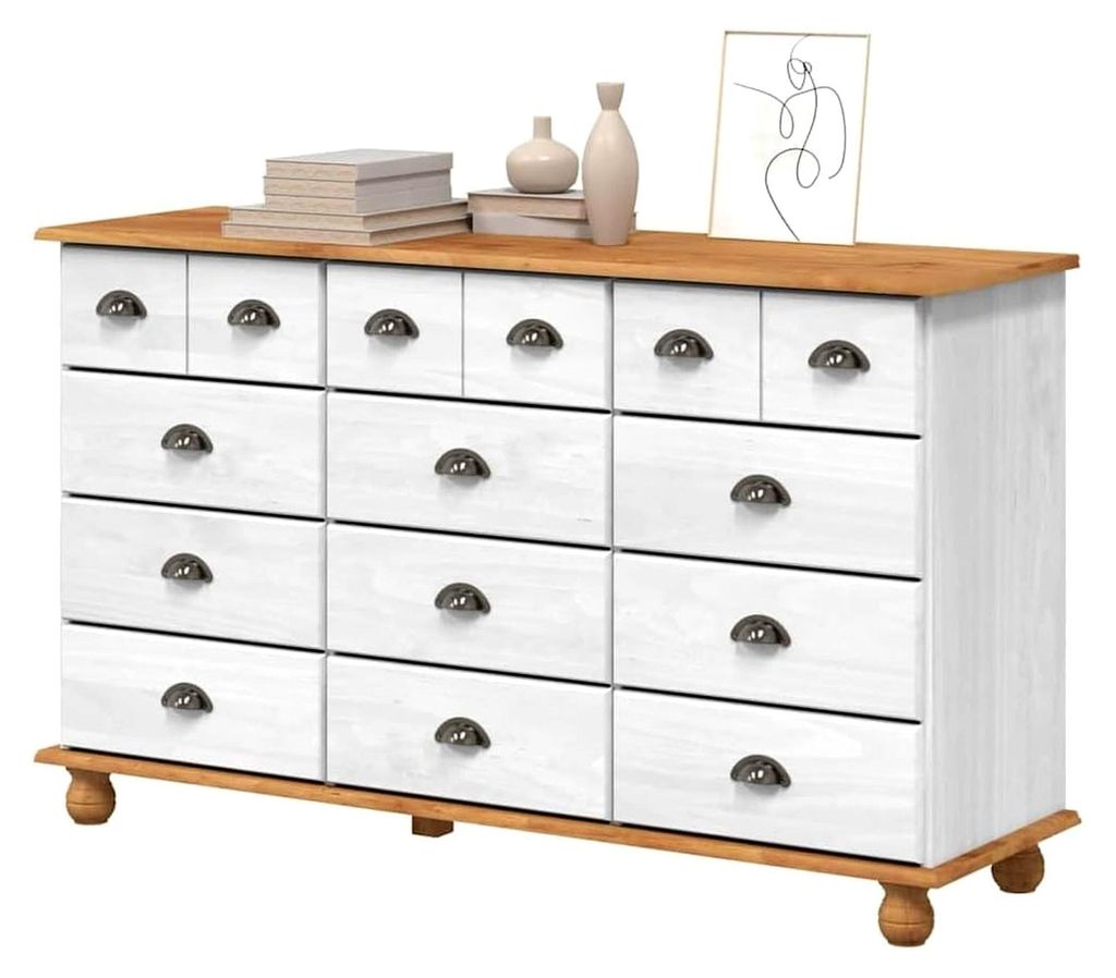 Schubladenkommode ASKIM Weiß 79 x 40 x 133,5 cm, Wohnzimmer-Kommoden, modernes Schubladensystem, großzügiger Stauraum, rechteckiges Kiefernholzm...