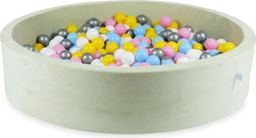 Bällebad 130x30 Samtig weich Hellmint – Mit 600 Bällen / weiß, silber, puderrosa, gelb, babyblau